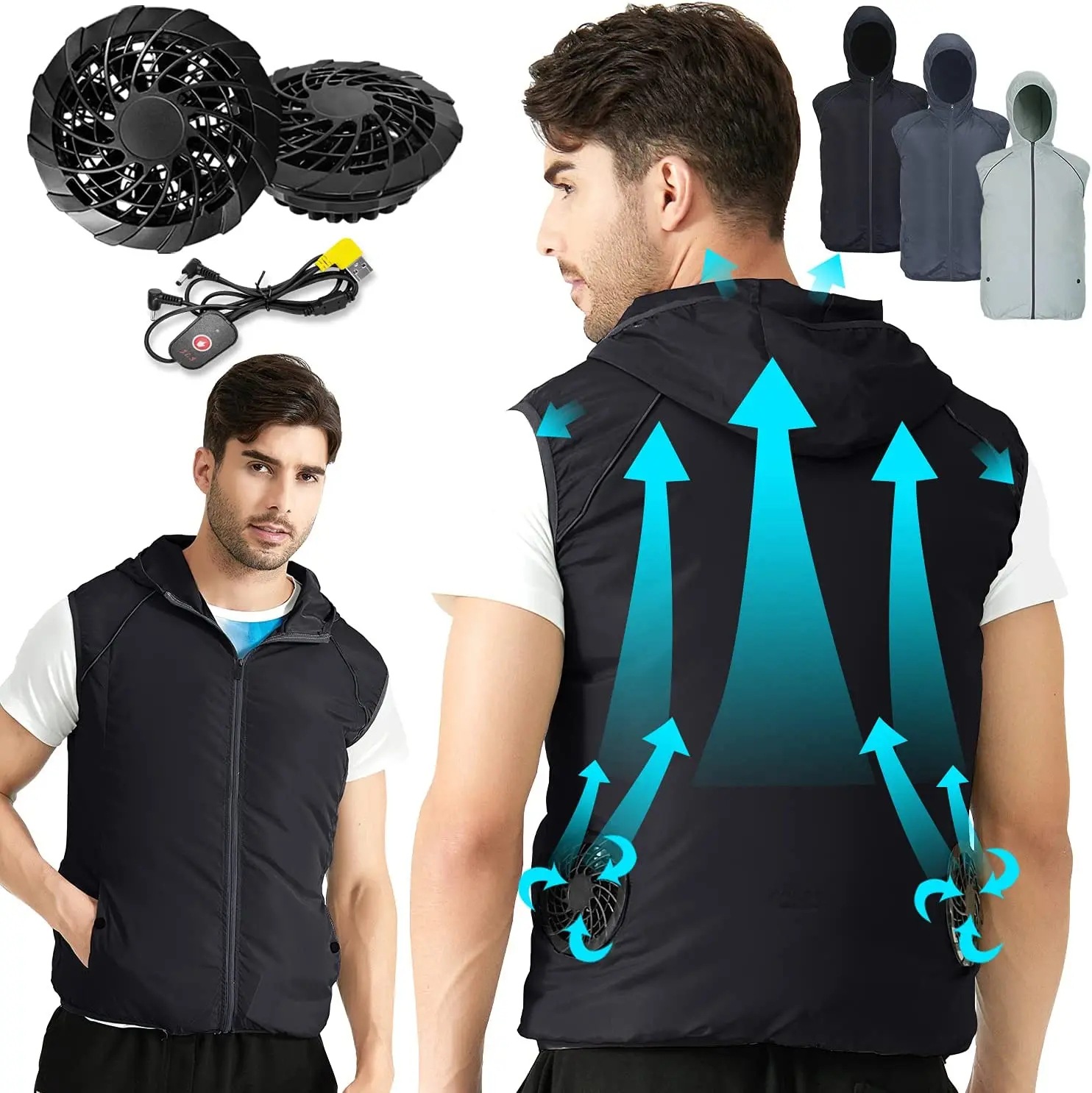 Outdoor Sport Jacket Brand - 夏のスポーツファンエアコンクール男性女性旅行超軽量ブランドアウトドアベスト服ジャケット太陽ウインドブレーカー釣り労働者