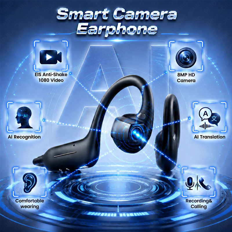 Outdoor Sport Camera - 新型AIスマートシューティングヘッドホン 800W HDカメラ 1080Pビデオ Q&A画像認識 BT