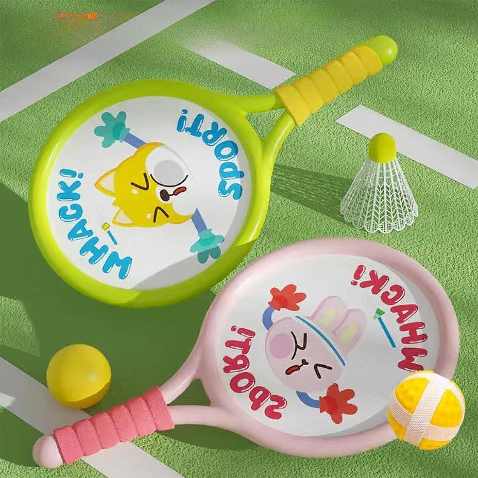 Indoor Sport And Outdoor Sports - 子供用バドミントンラケット2本セット、バドミントンシャトルコック付き、屋内外スポーツゲーム、芝生用スポーツ玩具