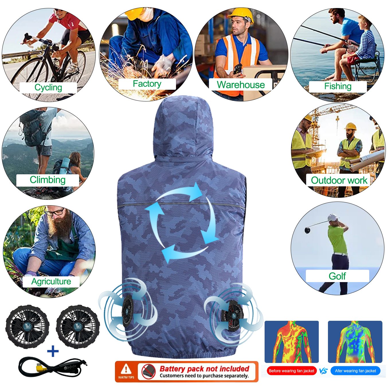 サマースポーツ 12V/5V ファン エアコン クール 男女 - Outdoor Sport Jacket Brand のレビューと価格